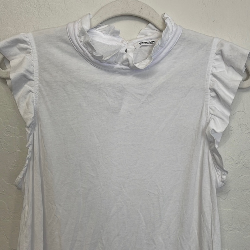 NWT LA made Women’s Small White Ruffle Sleeves Tee Shirt - Picture 4 of 9